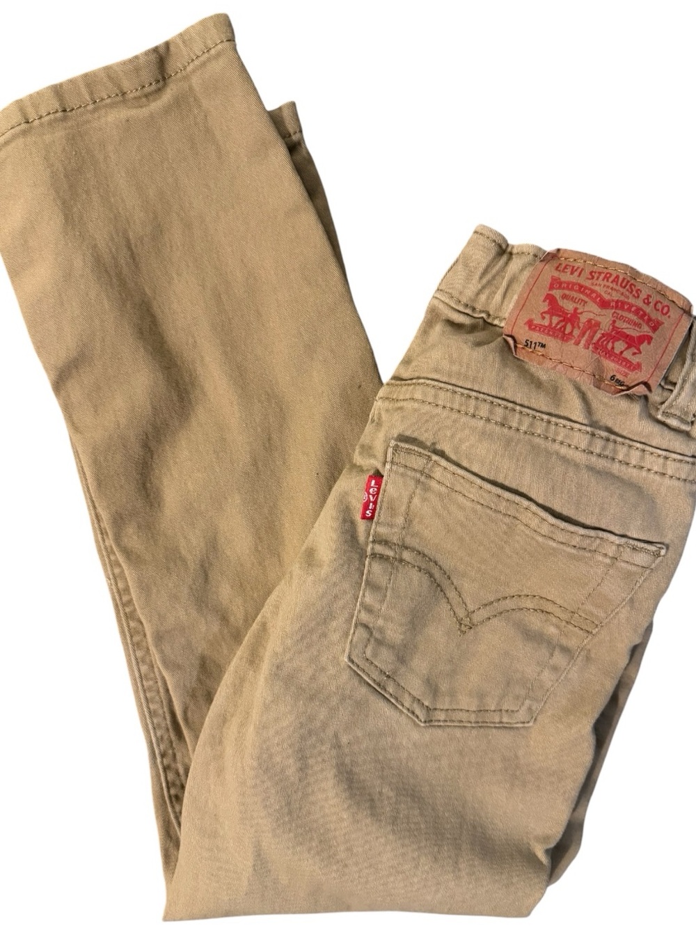 😎Levi's Boys Kids Stretch Tan Khaki Pull On Style Pants | 6